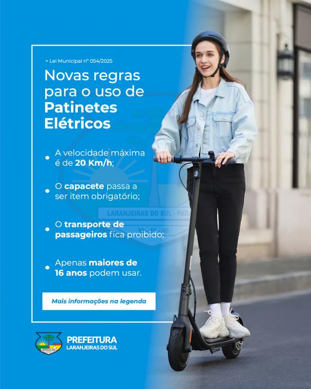Laranjeiras do Sul regulamenta uso de Patinetes após aprovação do Projeto de Lei 009/2025